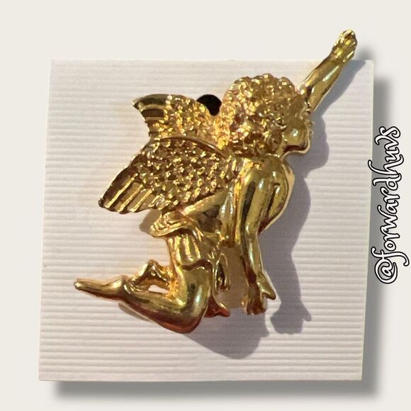 Bundle Sale 3 for $15 | Gold Tone Angel Brooch - Picture 1 of 7